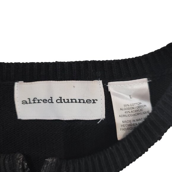 Alfred Dunner Patchwork Sweater Size L Black Red Embroidered Details Long Sleeve - Picture 4 of 4